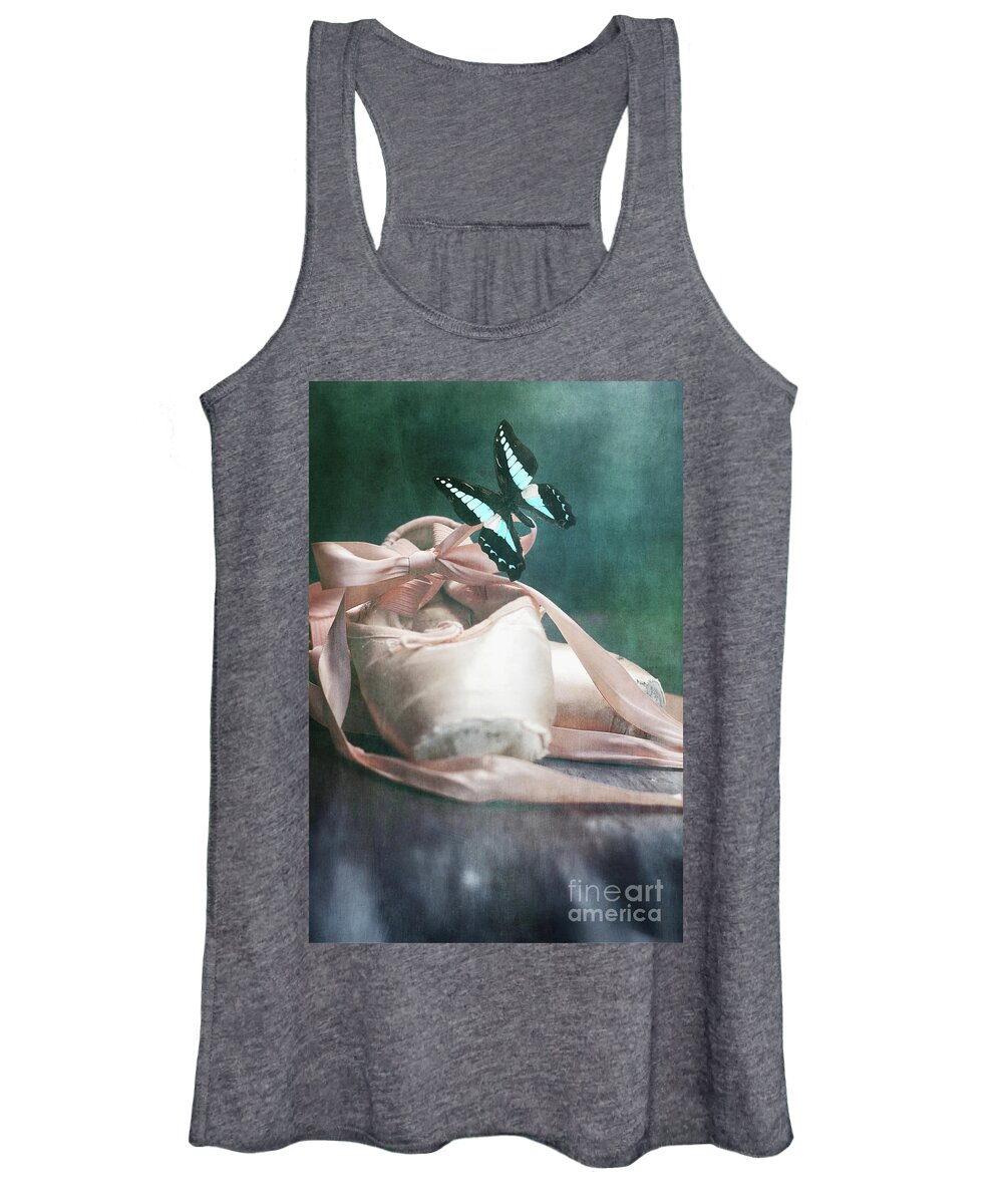 Ballerina Women's Tank Top featuring the photograph Butterfly and Ballerina Pointe Shoes by Stephanie Frey
