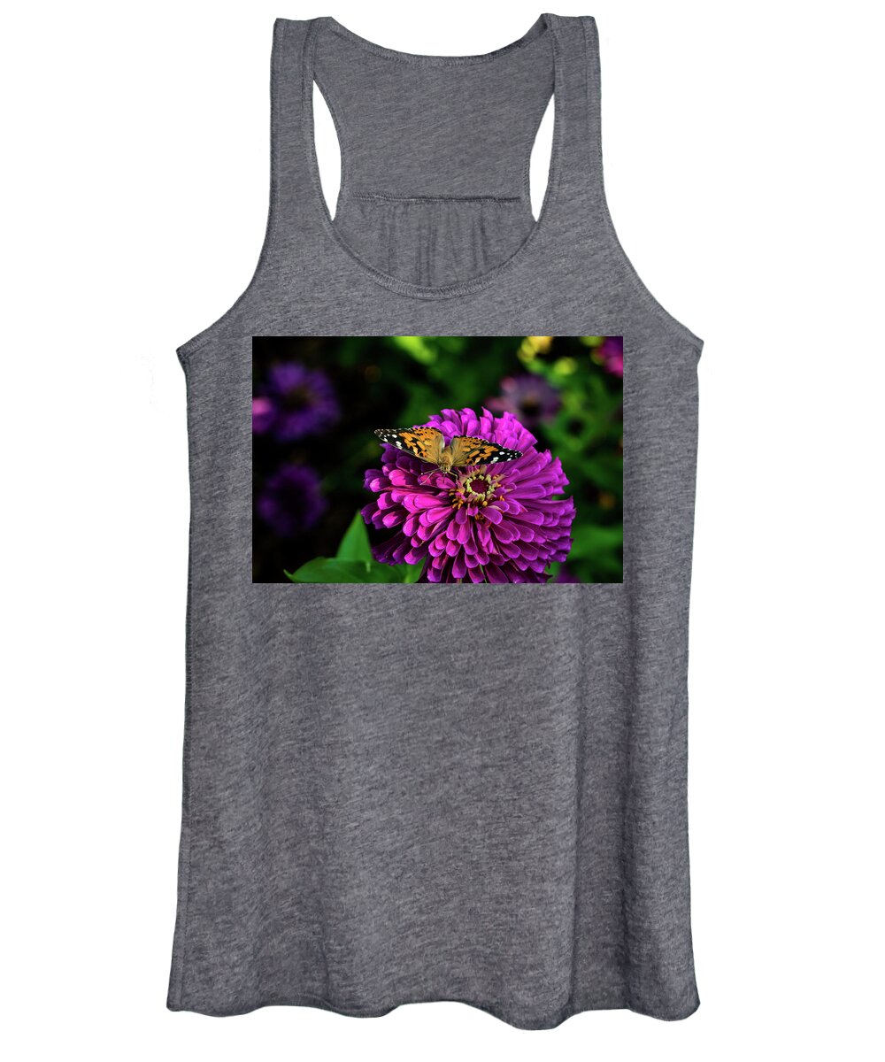 Jay Stockhaus Women's Tank Top featuring the photograph Butterfly on Purple Flower by Jay Stockhaus