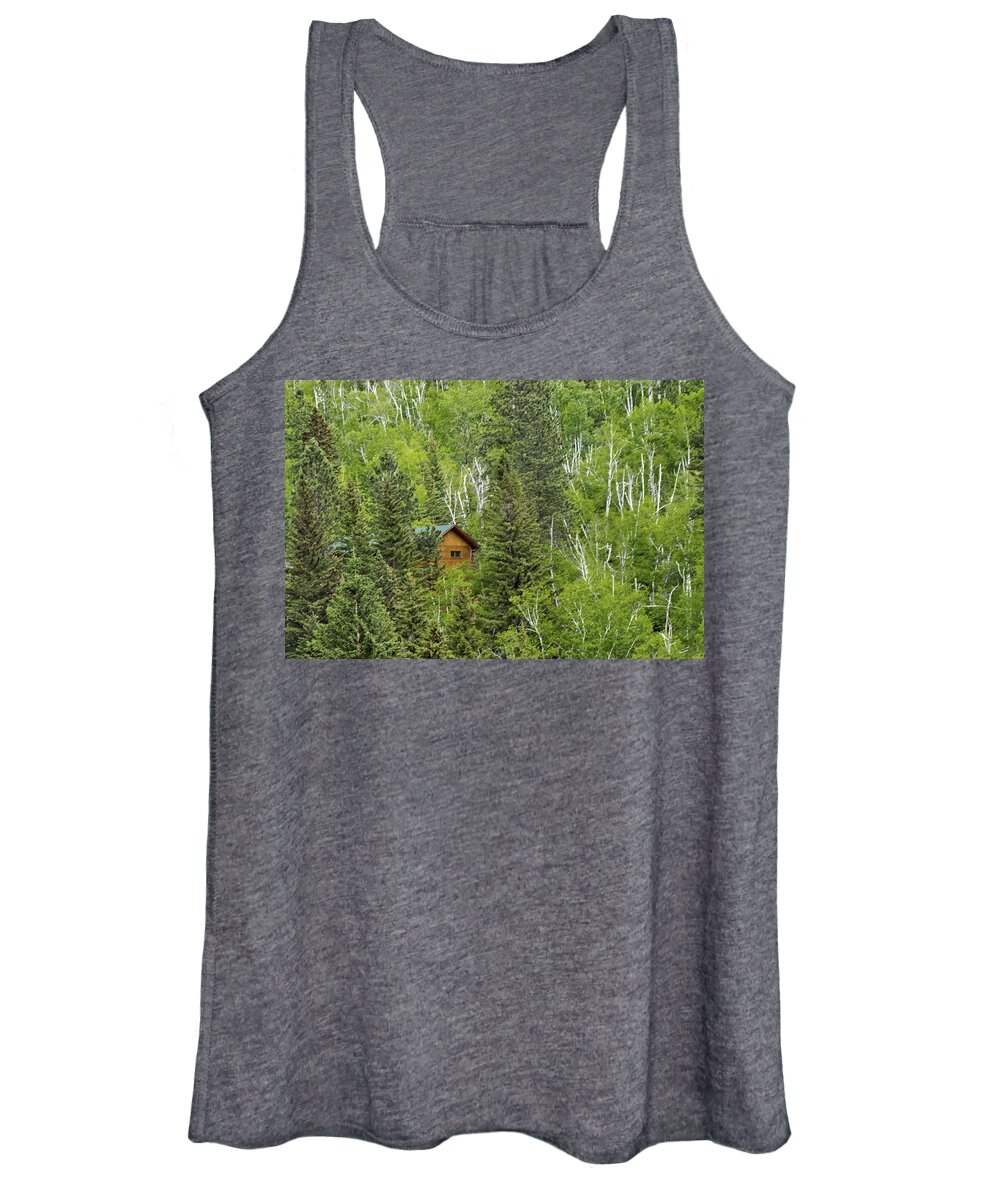 Forest Women's Tank Top featuring the photograph Cabin in the Woods by Ira Marcus
