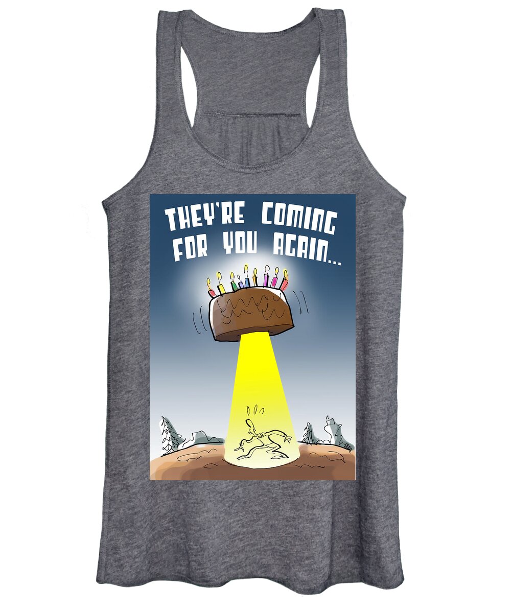 Birthday Women's Tank Top featuring the digital art Cake Spaceship by Mark Armstrong
