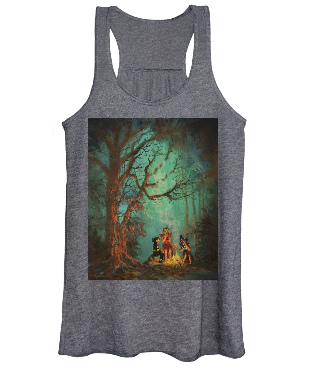 Halloween Women's Tank Top featuring the painting Campfire Ghost by Tom Shropshire