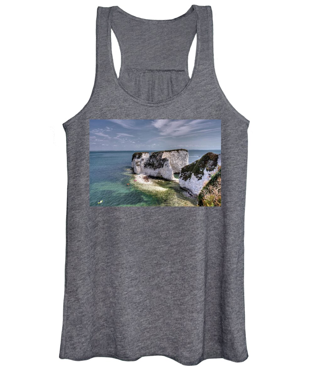 Canoeing Women's Tank Top featuring the photograph Canoeing Around Old Harry by Jeff Townsend