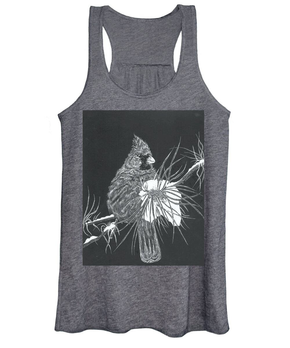 Branches Women's Tank Top featuring the mixed media Cardinal scratch board by Darren Cannell