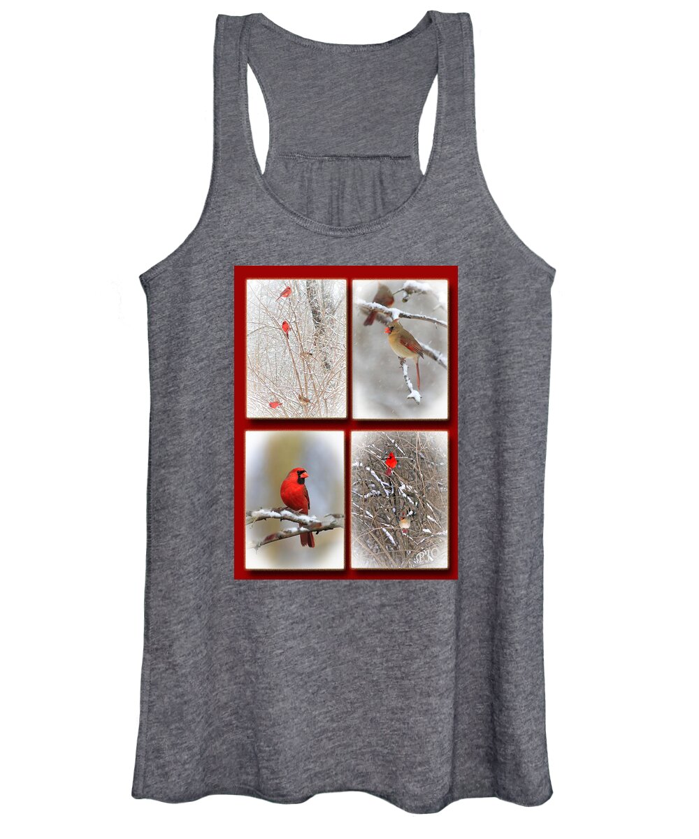 Cardinals For The Holidays Women's Tank Top featuring the photograph Cardinals Out the Window by PJQandFriends 