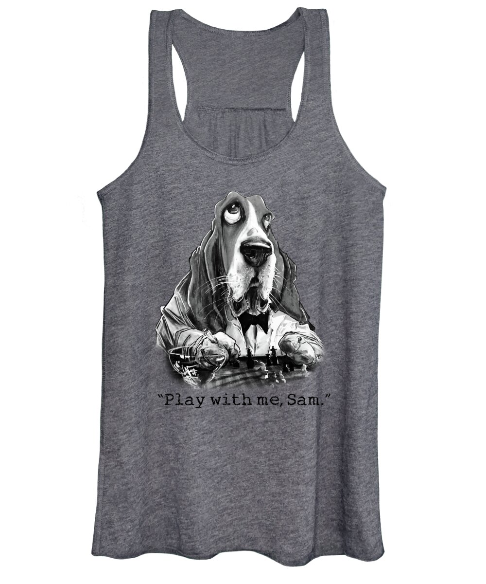 Dog Caricature Women's Tank Top featuring the drawing Casablanca Basset Hound Caricature Art Print by Canine Caricatures By John LaFree