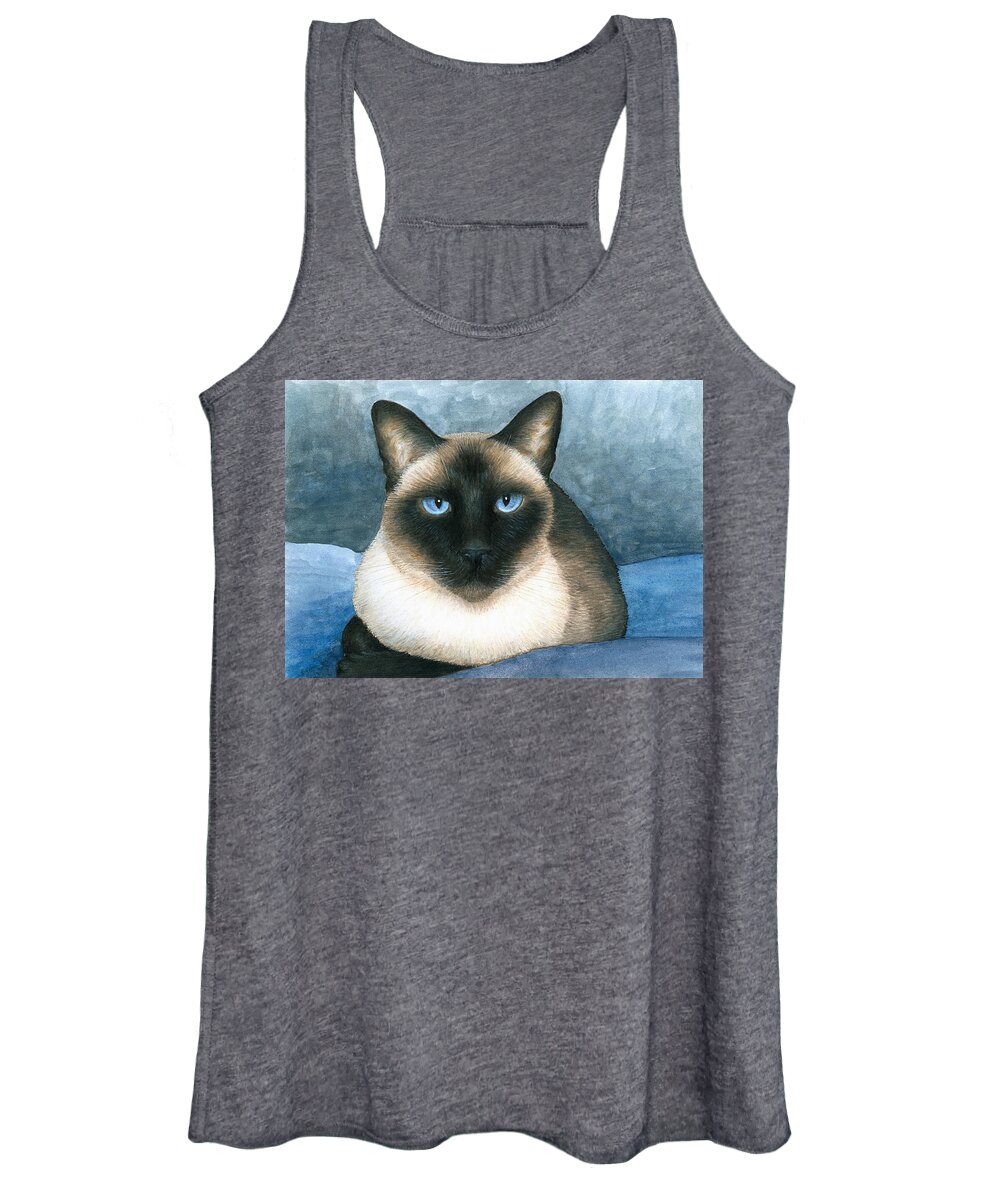 Cat Women's Tank Top featuring the painting Cat 547 Siamese by Lucie Dumas