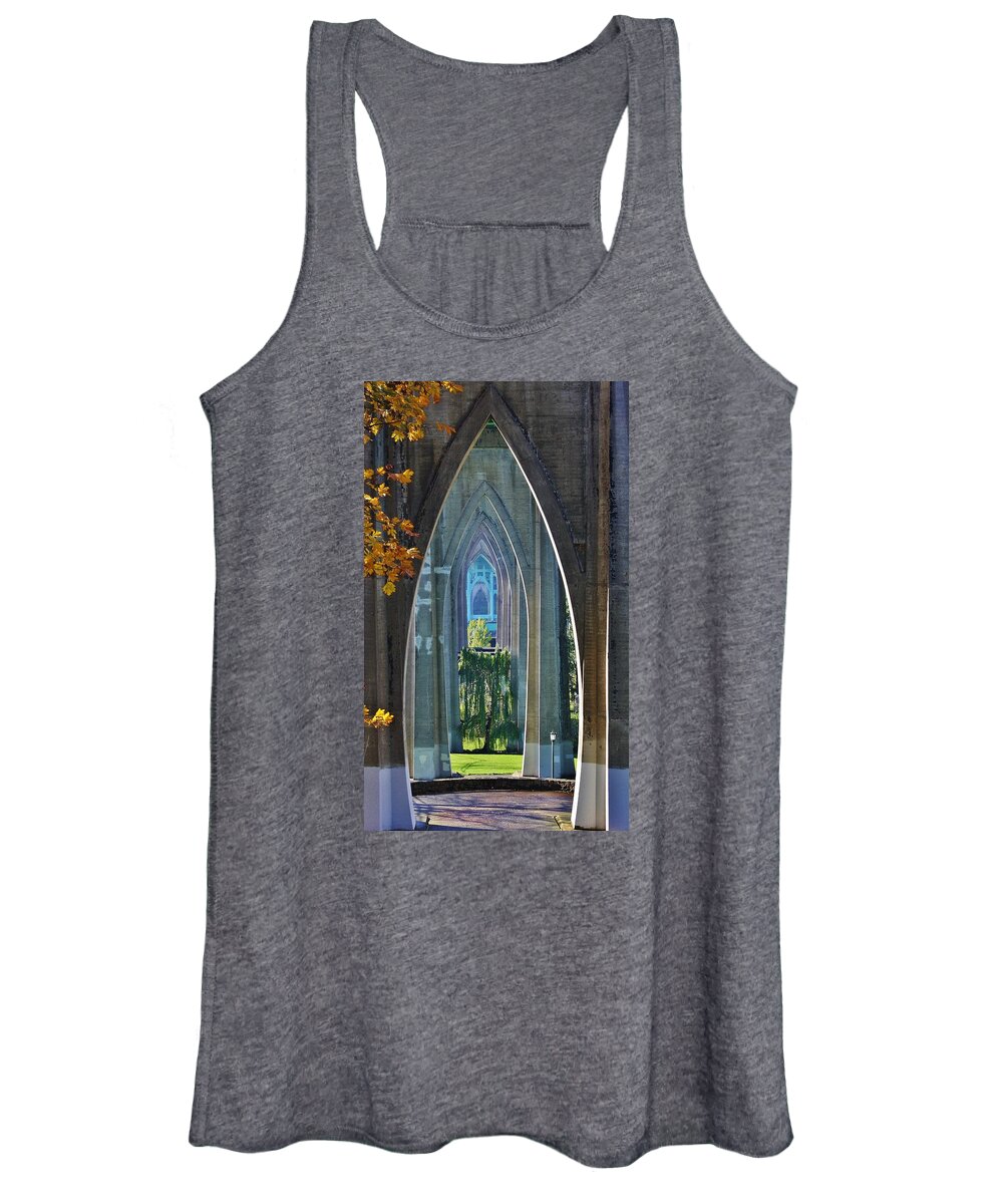Bridge Women's Tank Top featuring the photograph Cathedral Columns of the St. Johns Bridge by Bruce Bley