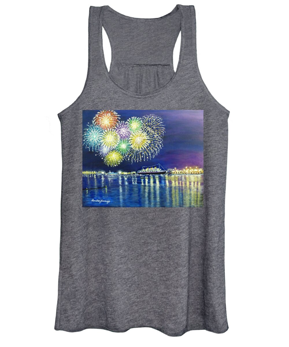 Celebrating Women's Tank Top featuring the painting Celebrating in the LBC by Amelie Simmons