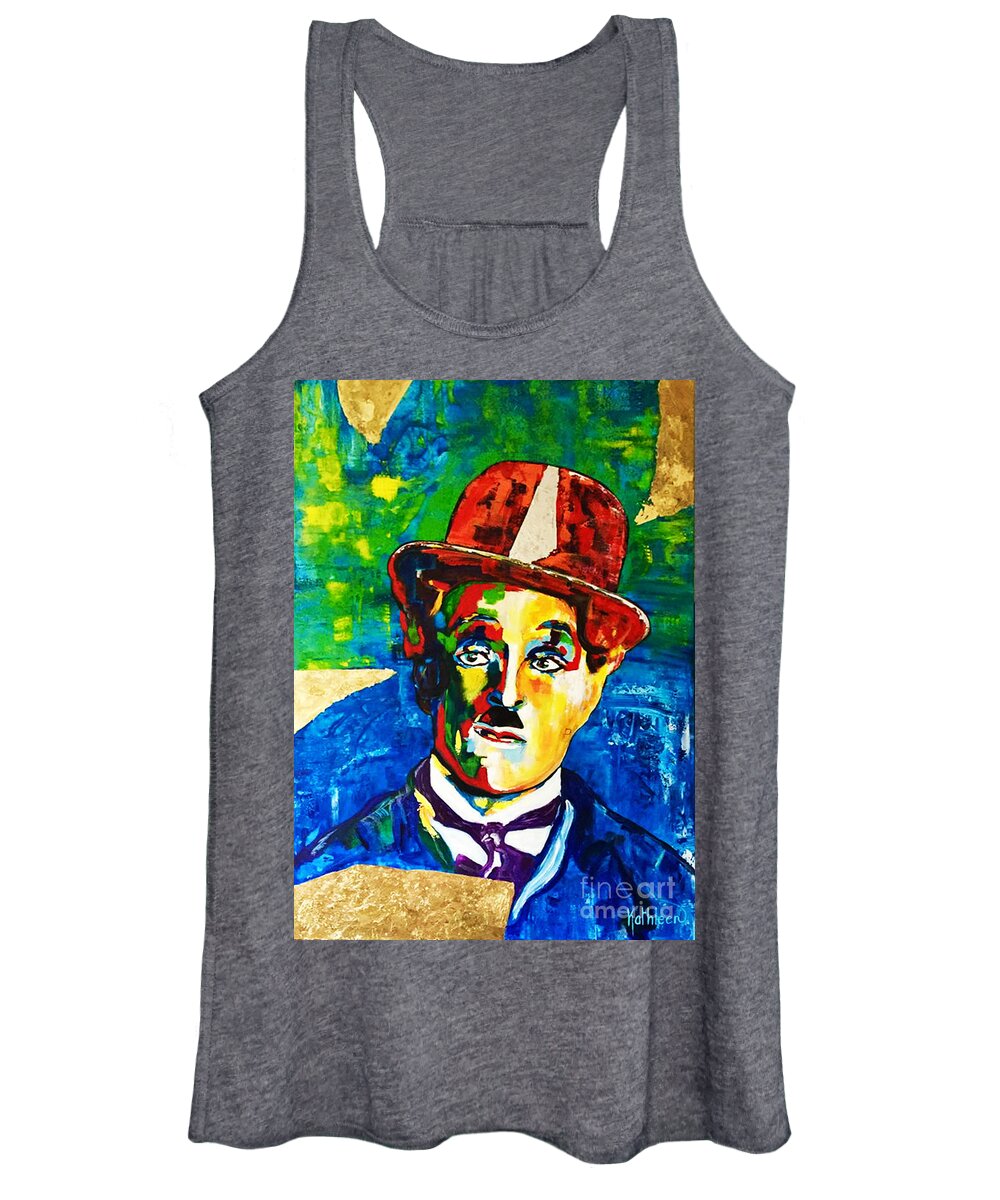 Home Design Women's Tank Top featuring the painting CHARLIE CHAPLIN Gold and Silver by Kathleen Artist PRO