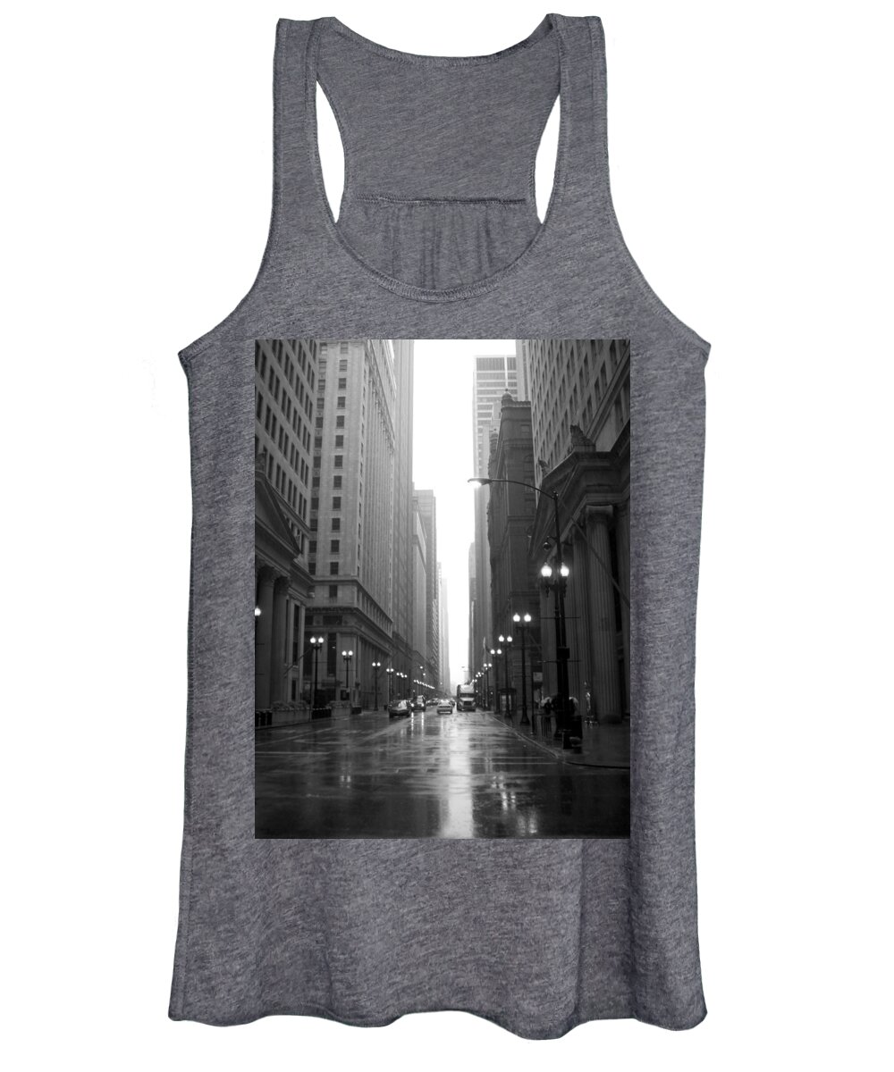 Chicago Women's Tank Top featuring the photograph Chicago in the rain 2 b-w by Anita Burgermeister