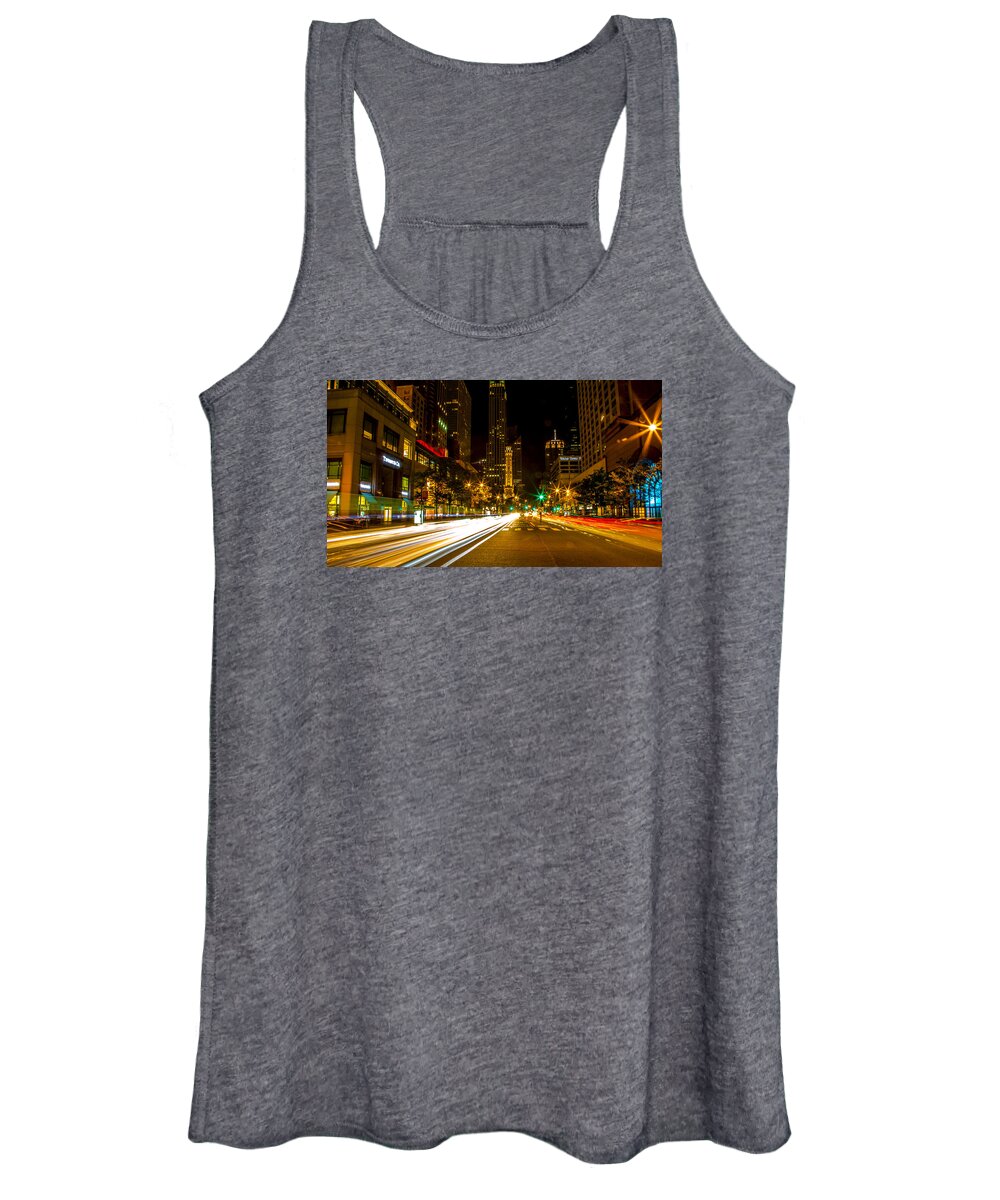 Chicago Women's Tank Top featuring the photograph Chicago Magnificent Mile At Night by Lev Kaytsner