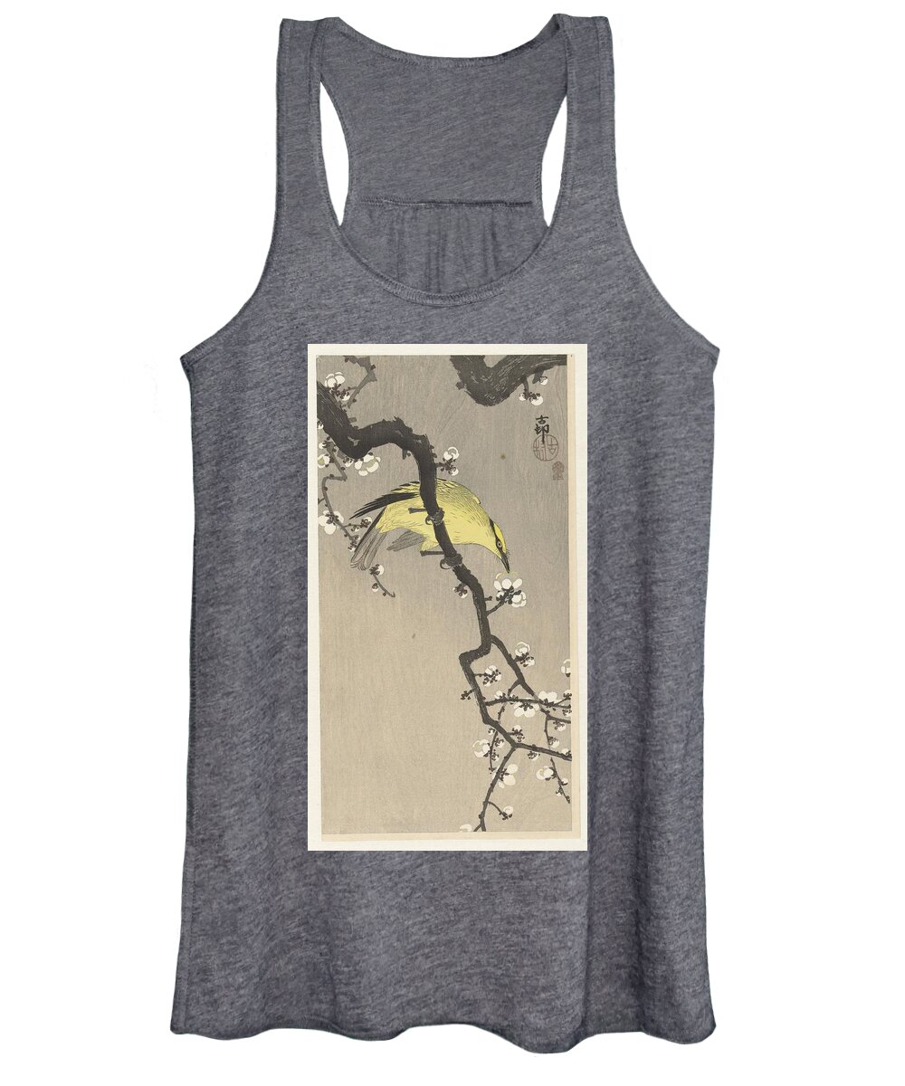 Oriental Women's Tank Top featuring the painting Chinese oriole on pruimenbloesemtak by Ohara Koson and Akiyama Buemon