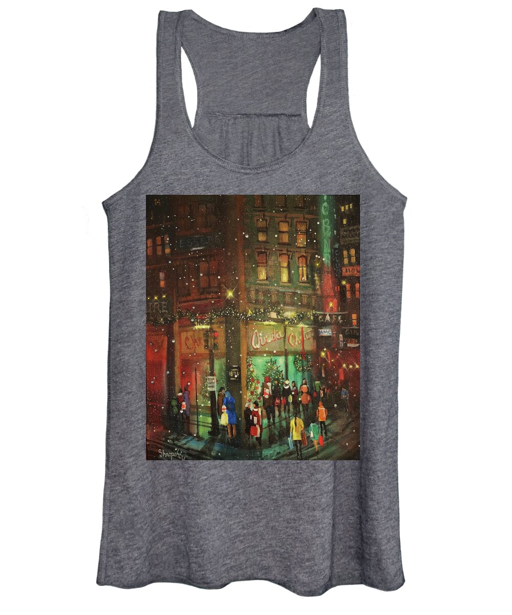 Old Chicago Women's Tank Top featuring the painting Christmas Shopping by Tom Shropshire