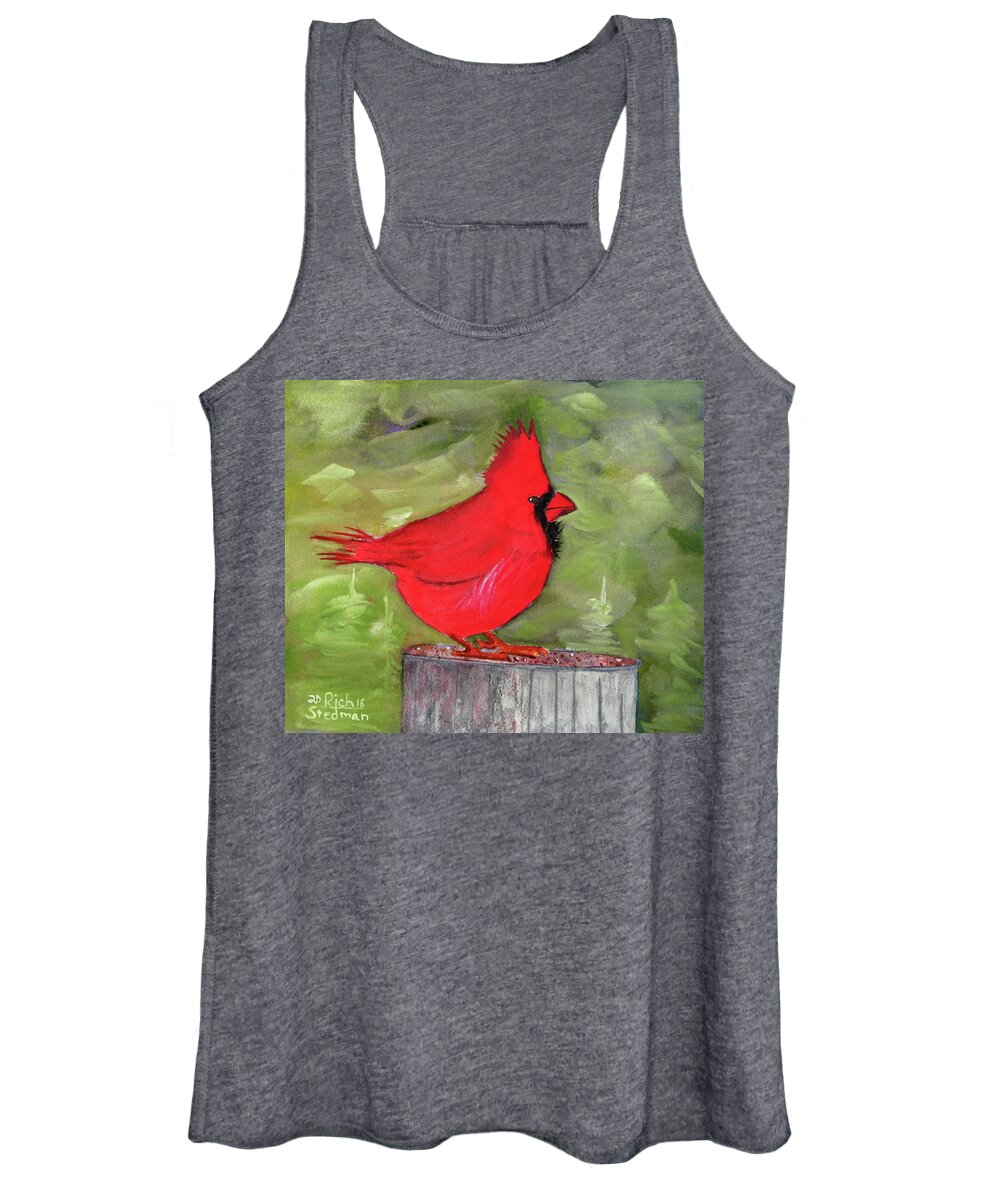 Red Women's Tank Top featuring the painting Christopher Cardinal by Richard Stedman