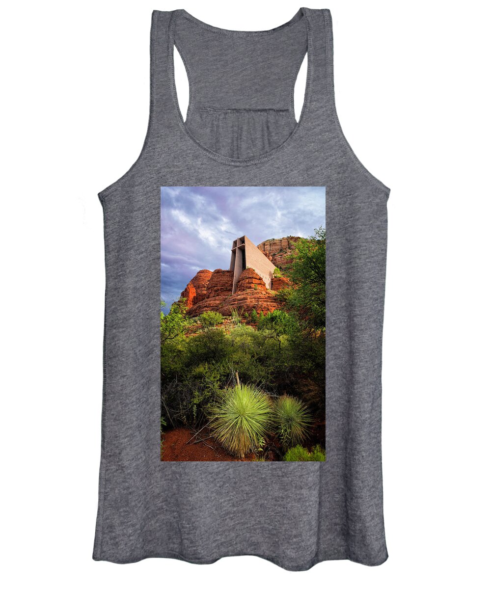 Landscape Women's Tank Top featuring the photograph Church of the Red Rocks by Ron McGinnis