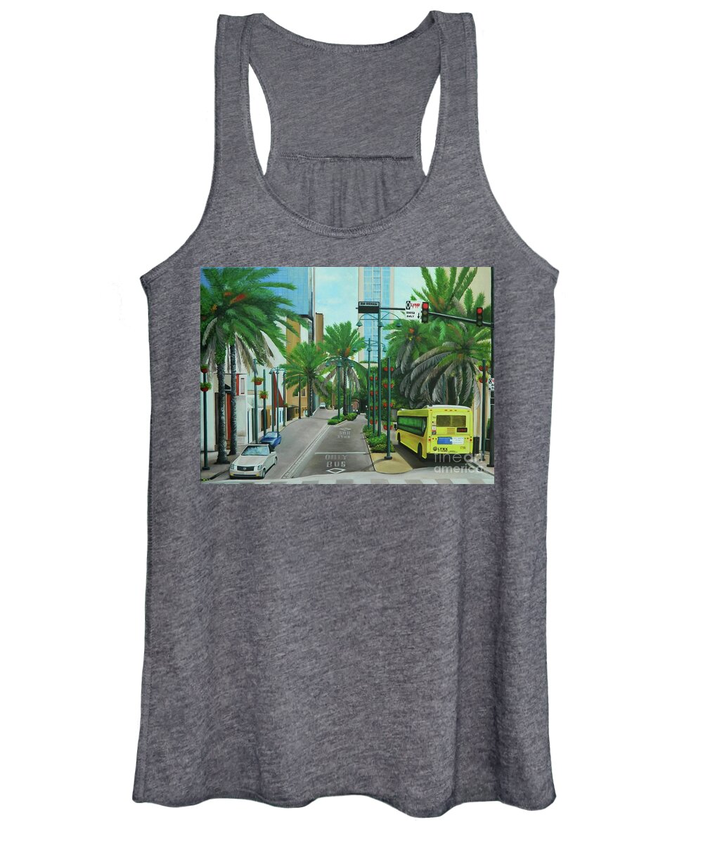 Orlando Scene Women's Tank Top featuring the painting City Beautiful - Downtown Orlando FL by Kenneth Harris