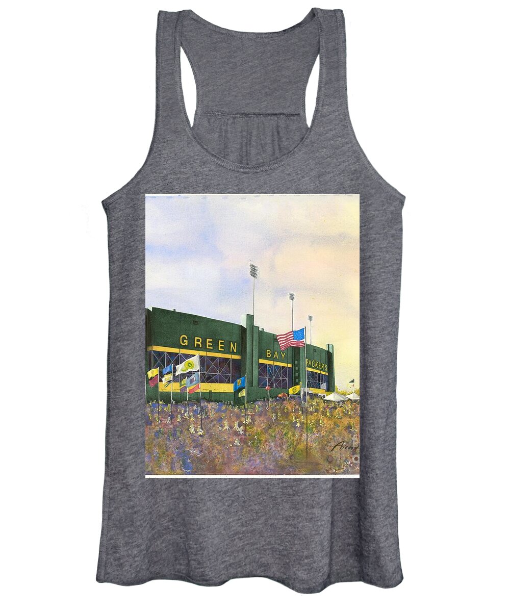 Green Bay Packers Women's Tank Top featuring the painting Classic Lambeau by Amy Stielstra