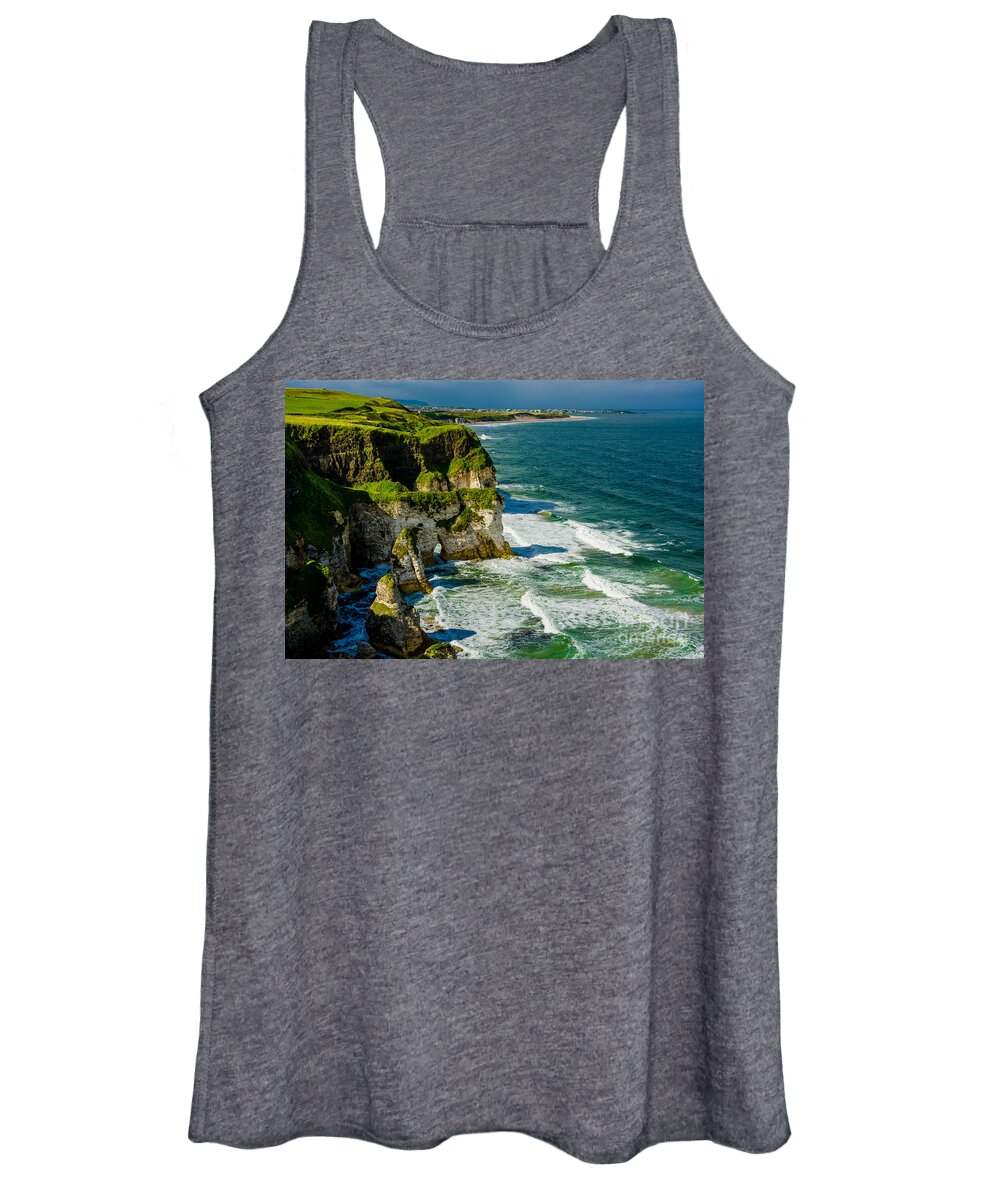 Photography Women's Tank Top featuring the photograph Cliffs near Portrush in Northern Ireland by Andreas Berthold