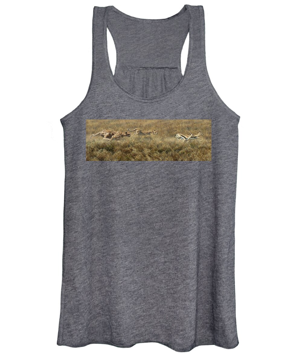 Wildlife Paintings Women's Tank Top featuring the painting Closing in Fast by Alan M Hunt