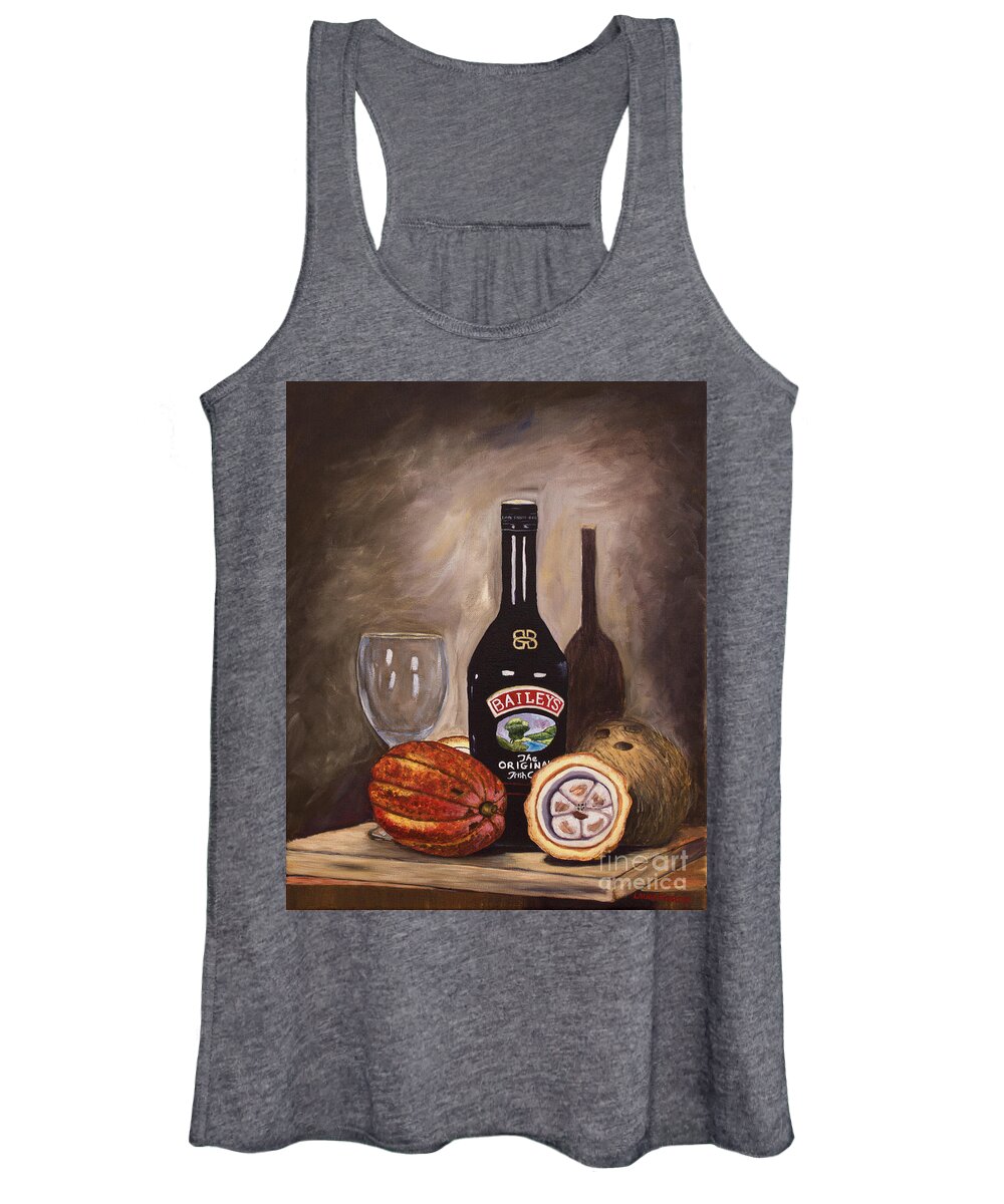 Still Life Women's Tank Top featuring the painting Cocoa Pods Coconut and Irish Cream by Laura Forde