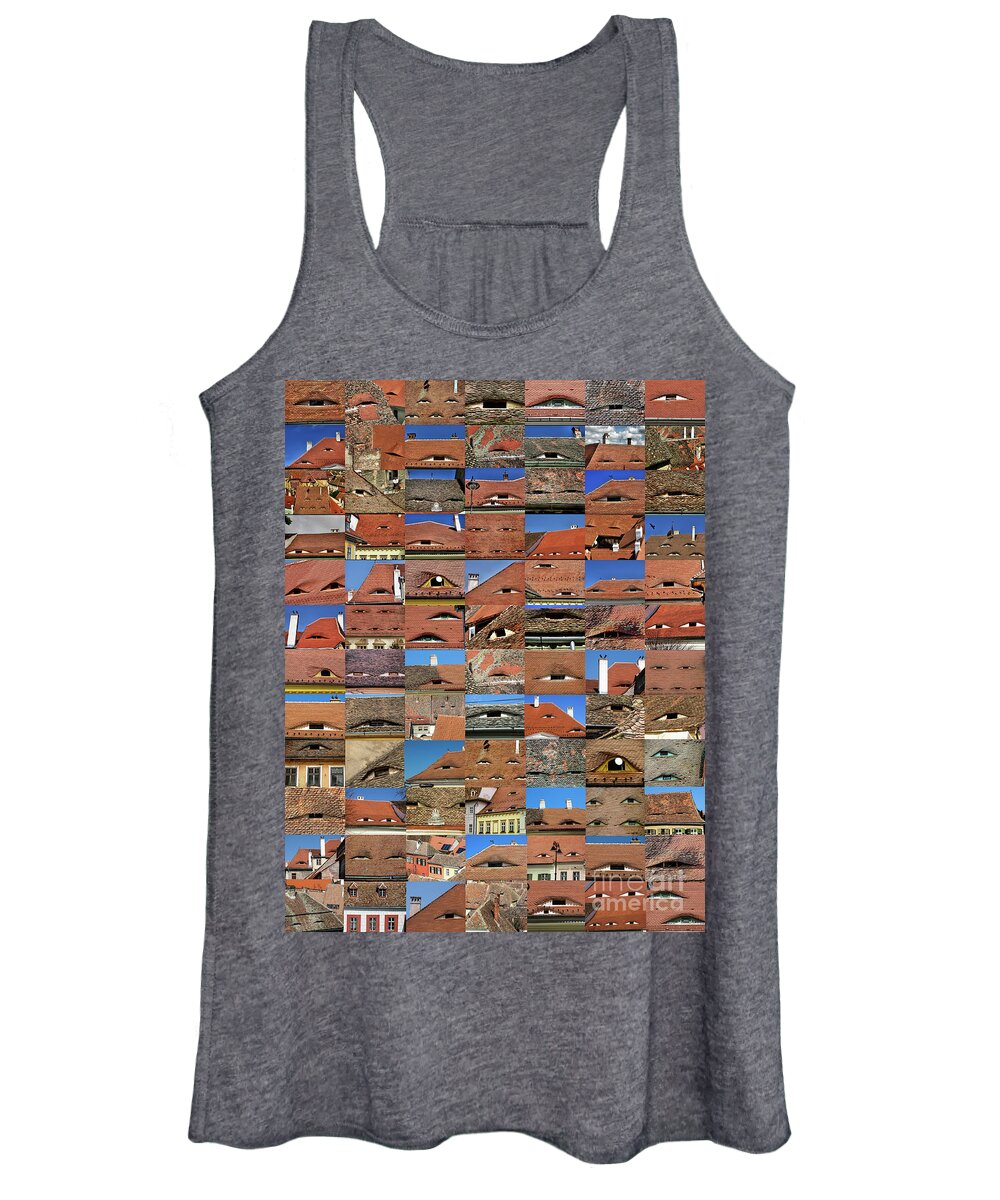 Collage Women's Tank Top featuring the photograph Collage Roof and Windows - The City s Eyes by Daliana Pacuraru
