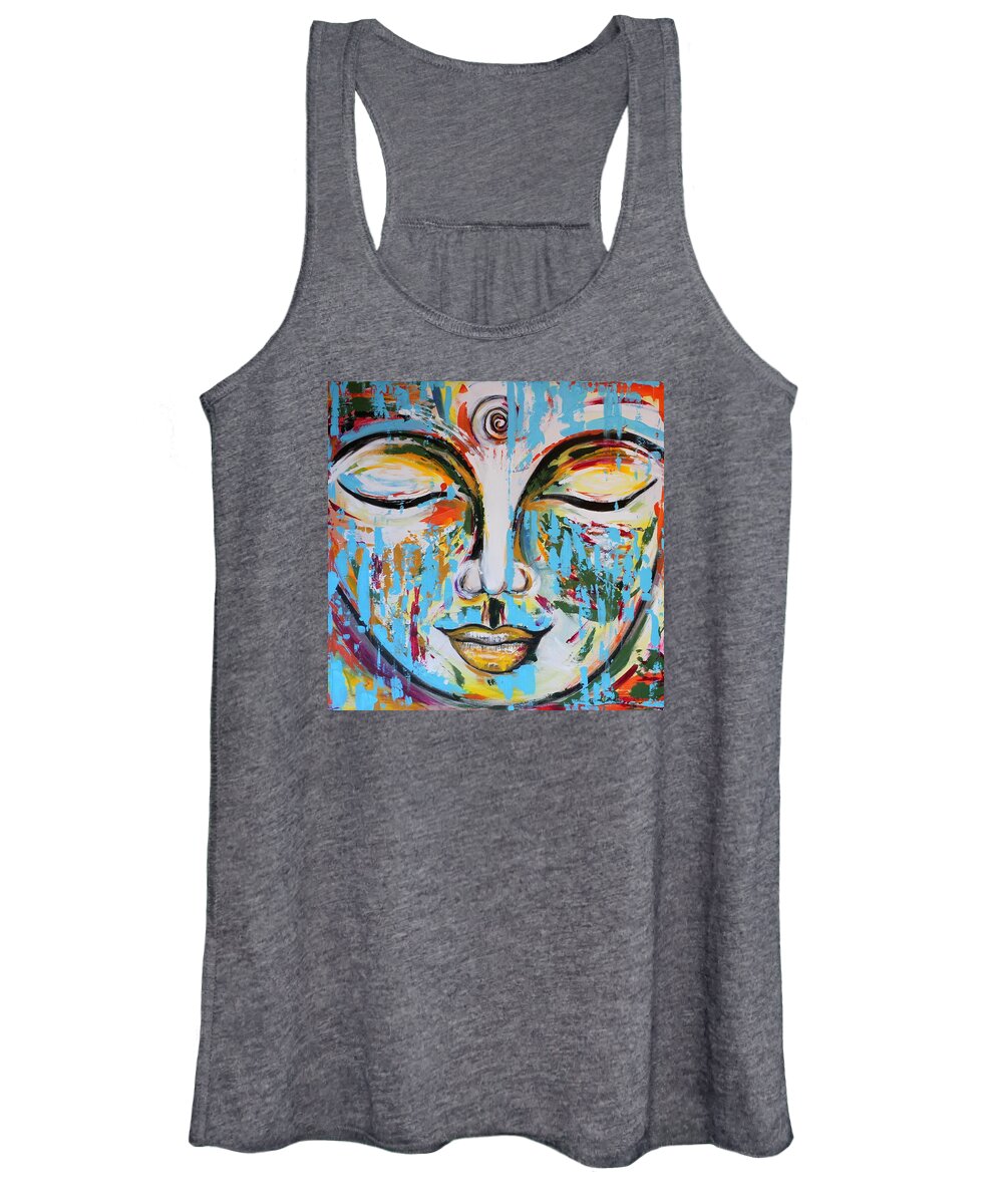 Colorful Women's Tank Top featuring the painting Colorful Buddha by Theresa Marie Johnson
