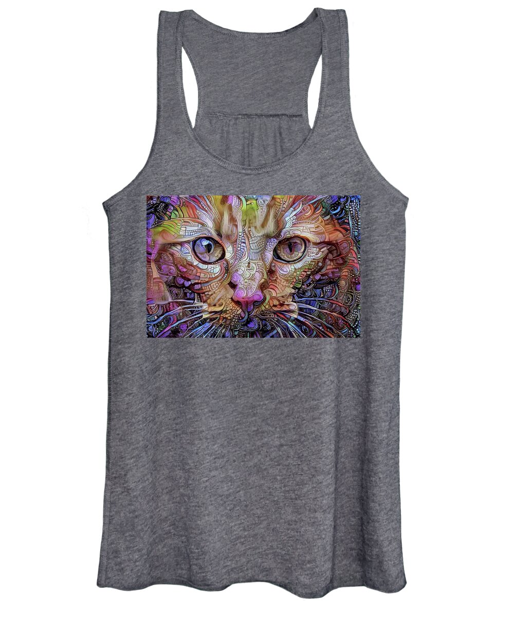 Cat Women's Tank Top featuring the digital art Colorful Cat Art by Peggy Collins