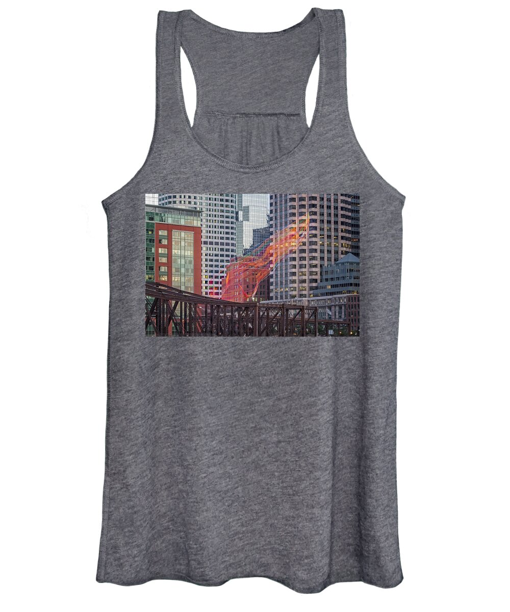 Boston Skyline Women's Tank Top featuring the photograph Colorful Fibers Over The Boston Skyline by Susan Candelario