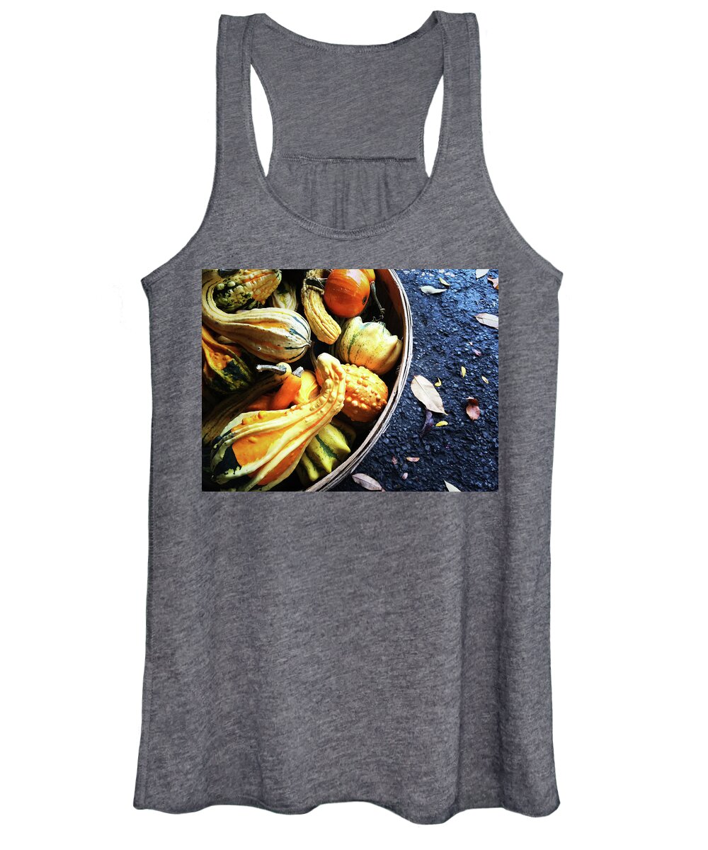 Gourd Women's Tank Top featuring the photograph Colorful gourds in a basket by GoodMood Art
