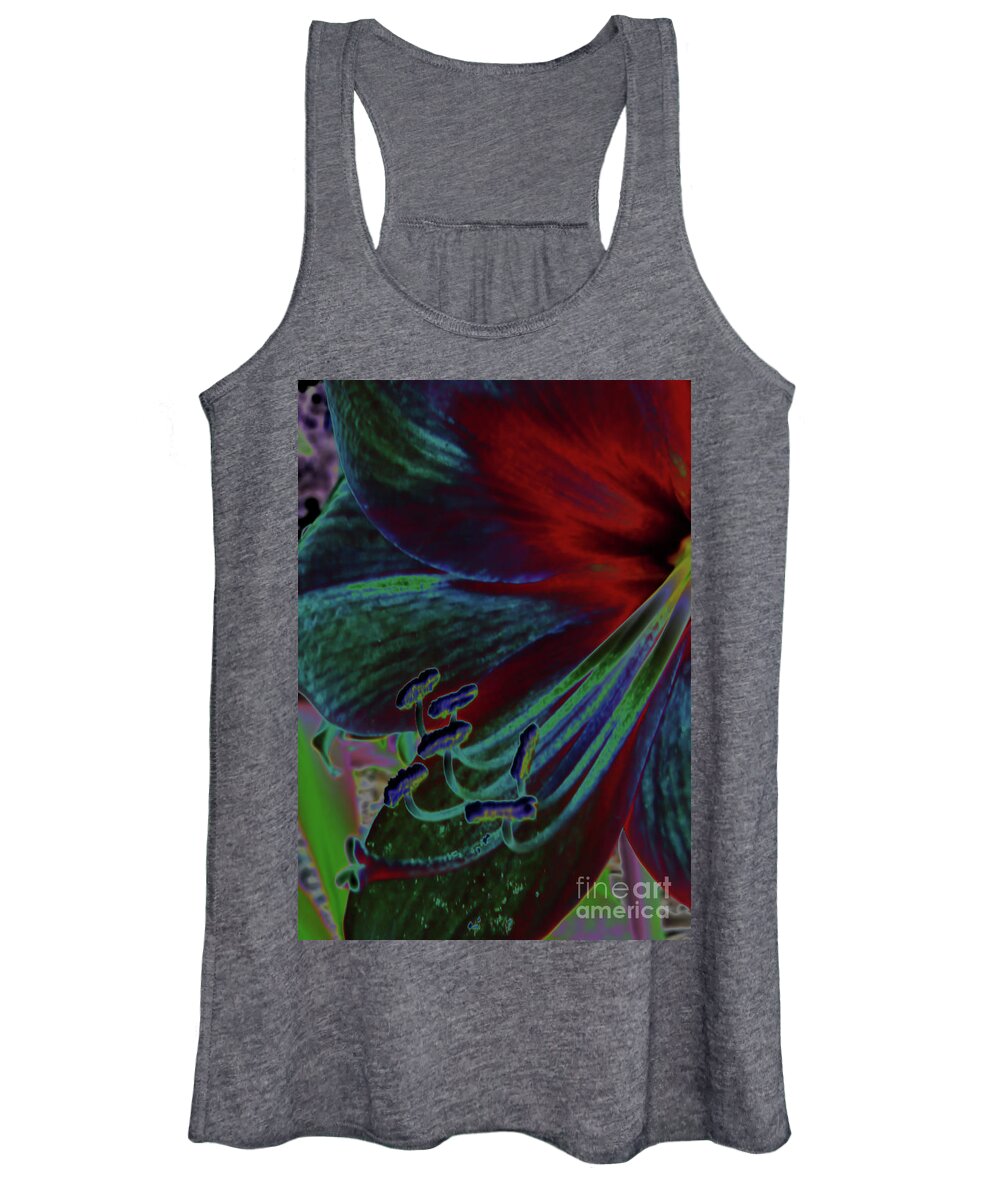 Amaryllis Women's Tank Top featuring the digital art Colorful Neon Amaryllis by D Hackett