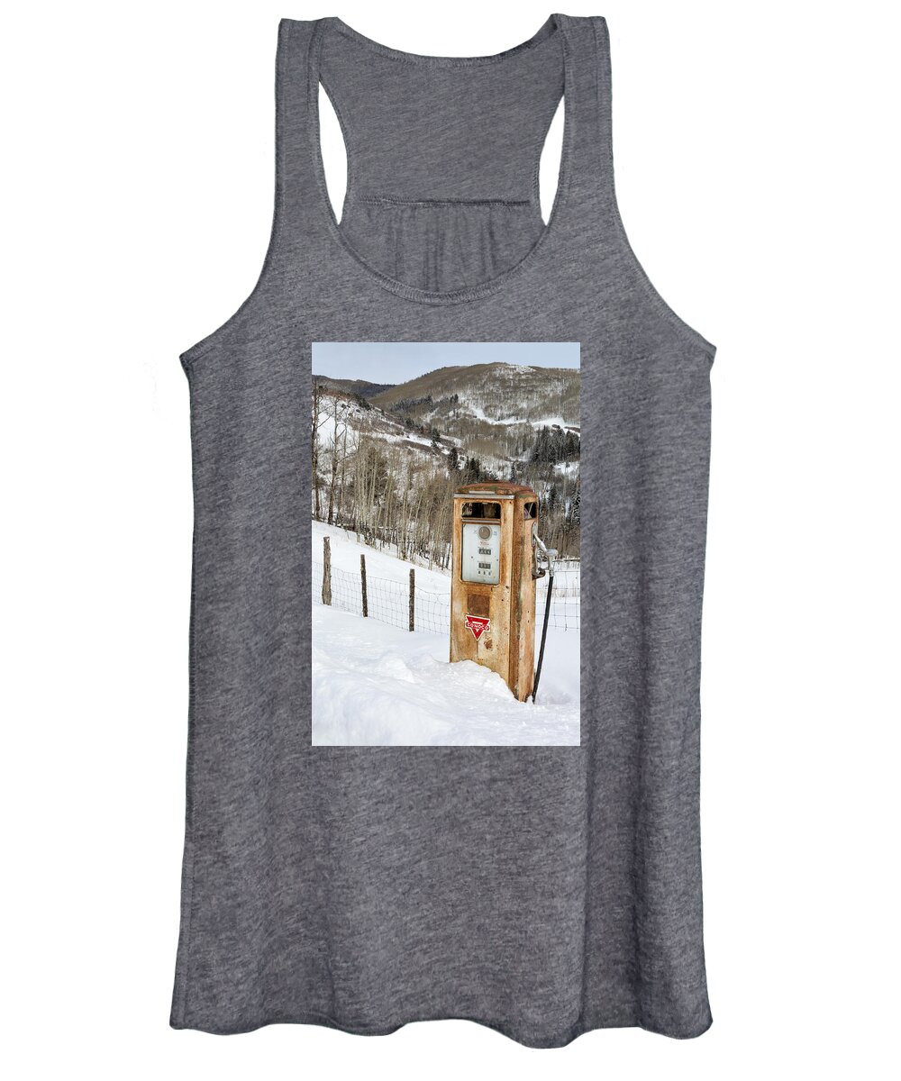 Gas Women's Tank Top featuring the photograph Conoco In The Snow by Denise Bush