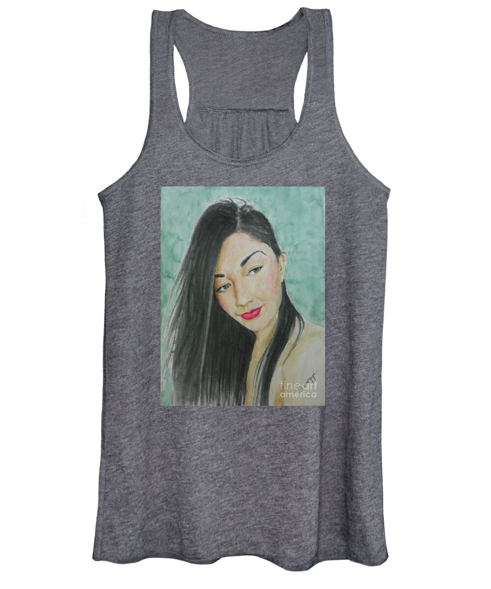 Portrait Women's Tank Top featuring the painting Contestant Number 4 -- Portrait of Young Woman by Jayne Somogy