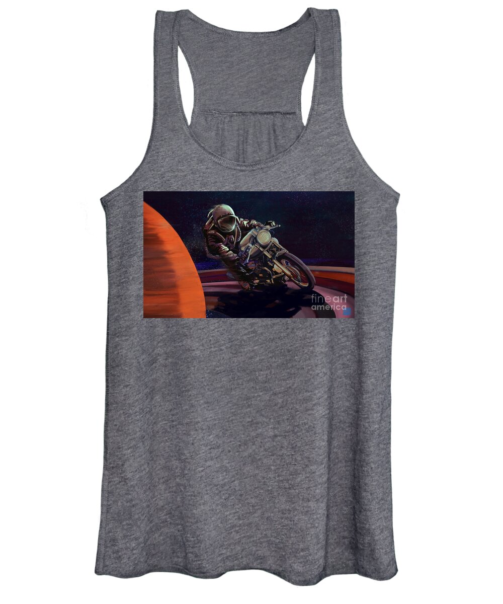 Cafe Racer Women's Tank Top featuring the painting Cosmic cafe racer by Sassan Filsoof