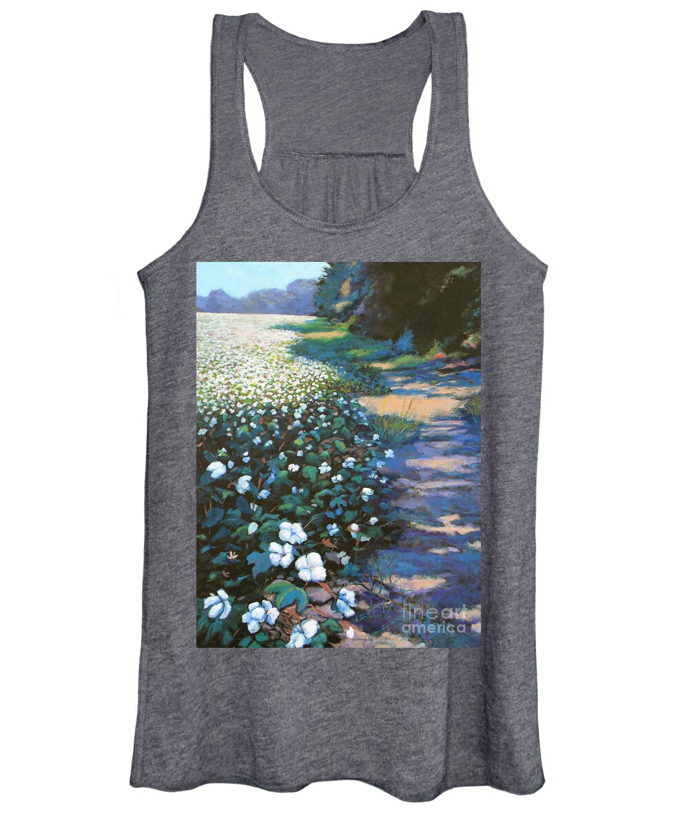 Southern Women's Tank Top featuring the painting Cotton Field by Jeanette Jarmon