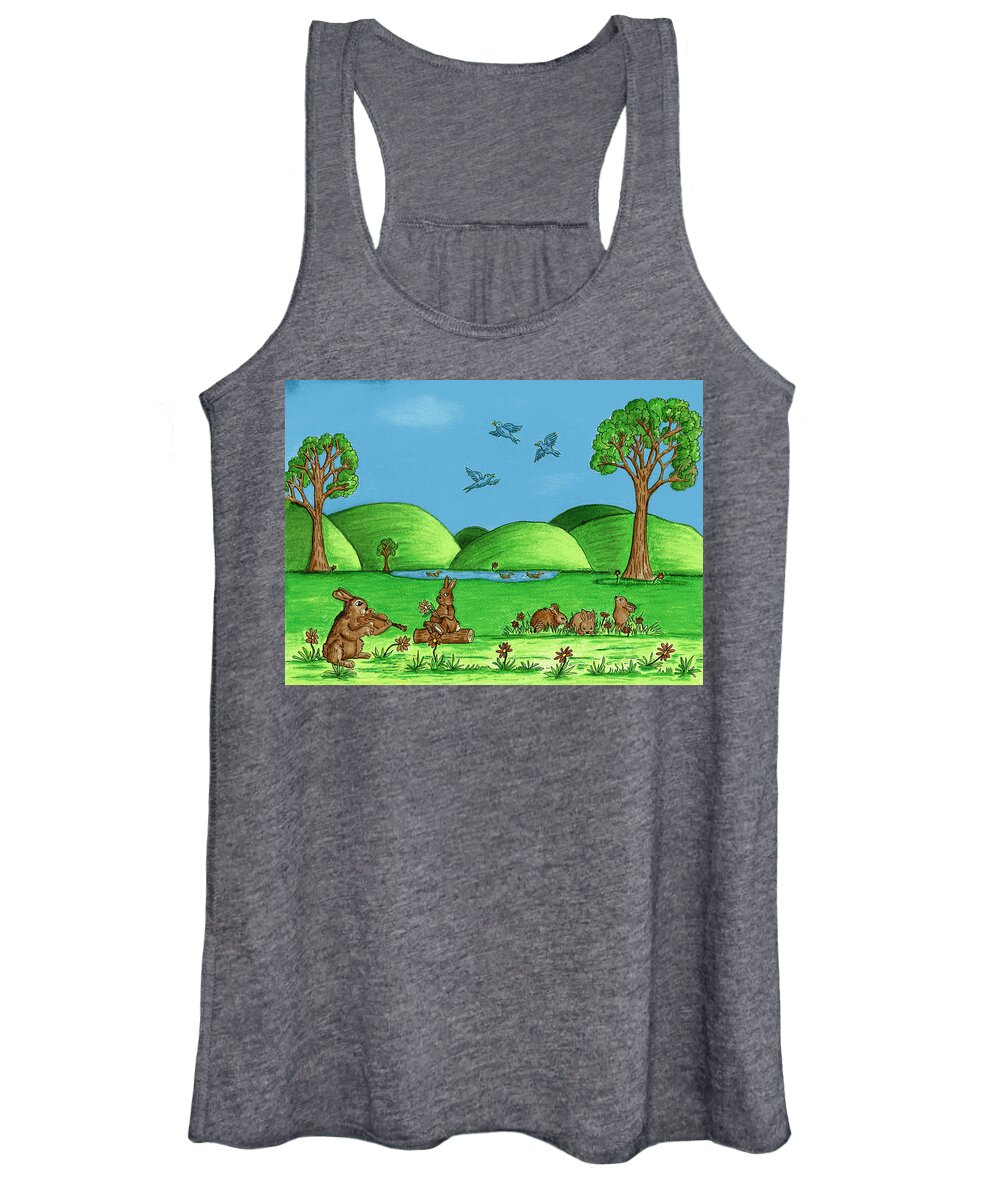 Landscape Women's Tank Top featuring the drawing Country Bunnies by Christina Wedberg