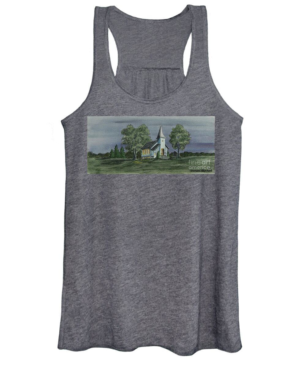 Country Church At Night Women's Tank Top featuring the painting Country Church On A Summer Night by Charlotte Blanchard