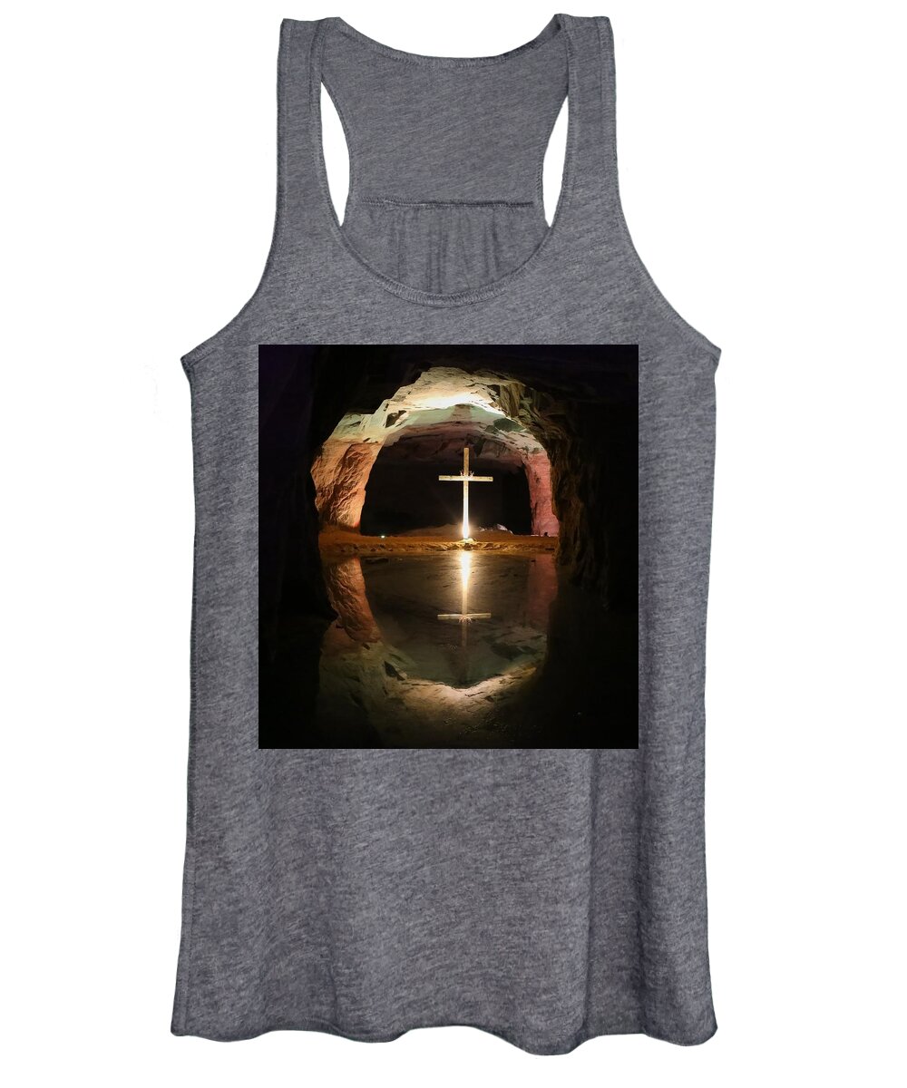 Calvary Women's Tank Top featuring the photograph Cross in a Cave by Kevin Craft