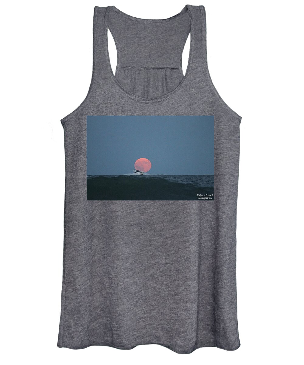 Full Moon Women's Tank Top featuring the photograph Cruising On A Wave During Harvest Moon by Robert Banach