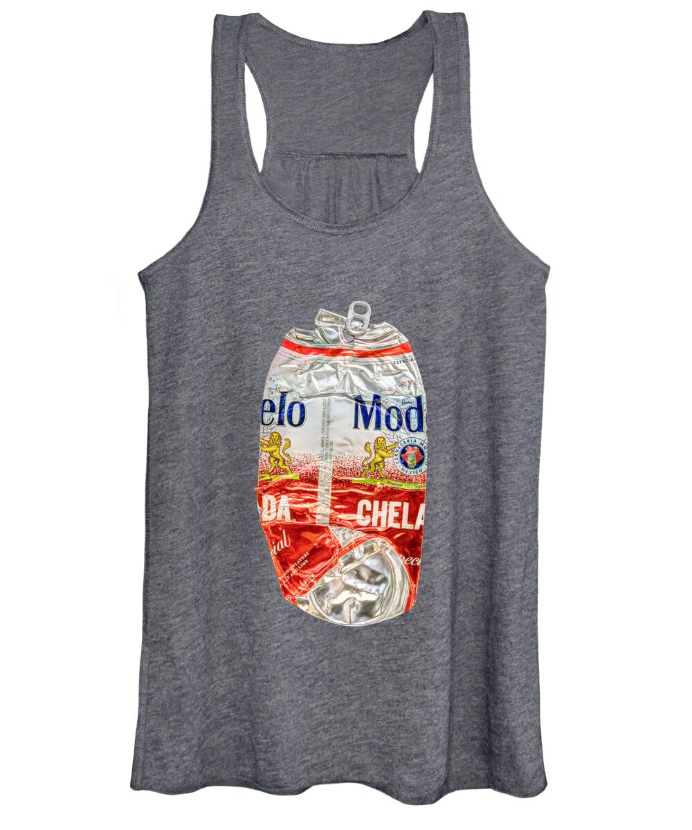 Beer Can Women's Tank Top featuring the photograph Crushed Beer Can Red Chelada on Plywood 83 by YoPedro