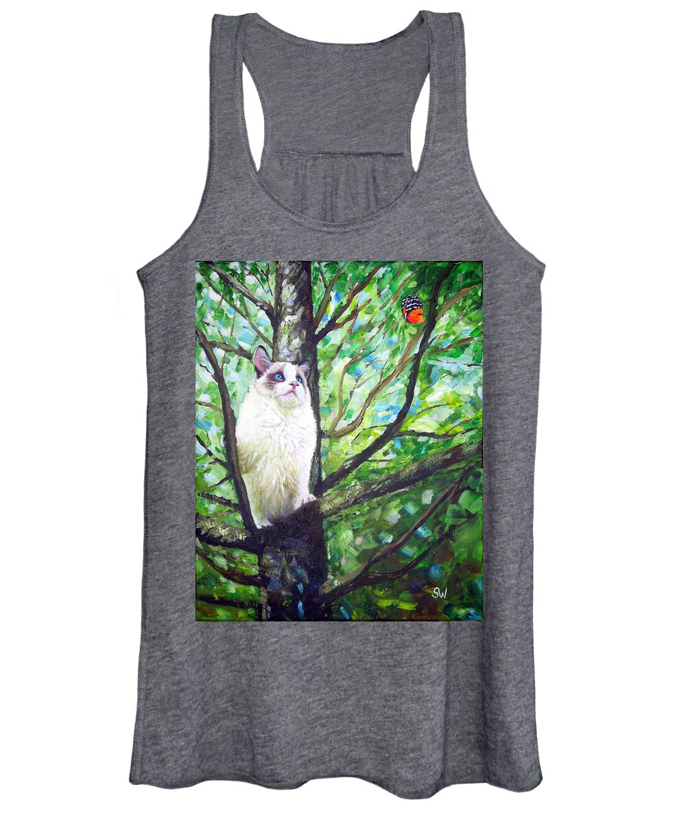 Art Women's Tank Top featuring the painting Curious Cat by Shirley Wellstead