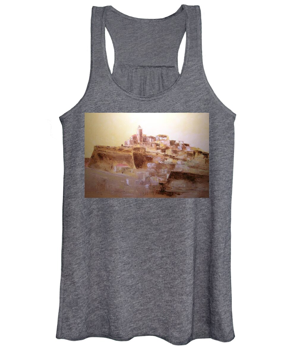 Original Cityscpae Women's Tank Top featuring the painting D Alt Vila Ibiza Old Town by Lizzy Forrester