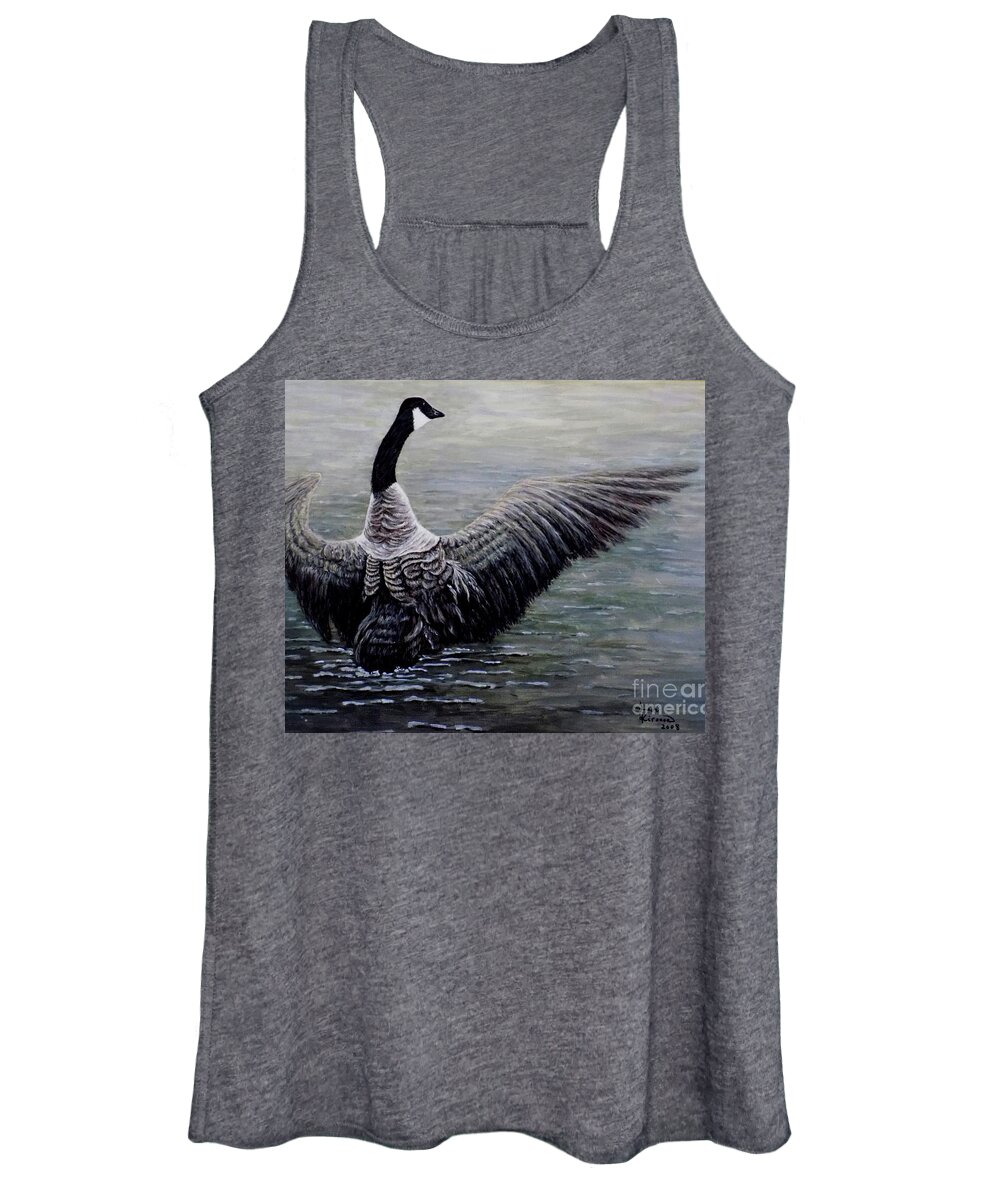 Canada Goose Women's Tank Top featuring the painting Dancing Canada Goose by Judy Kirouac
