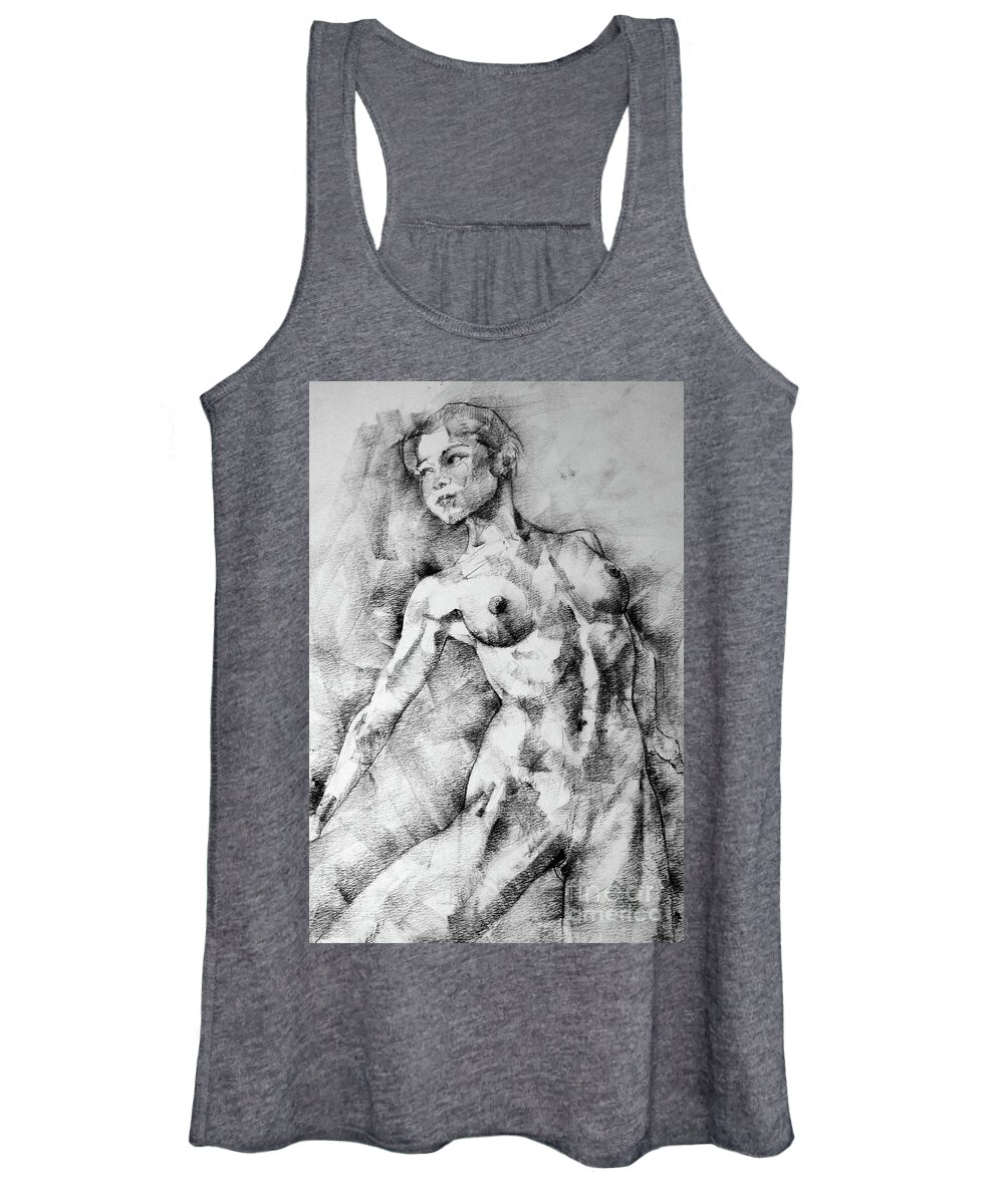 Drawing Women's Tank Top featuring the drawing Dancing girl drawing by Dimitar Hristov