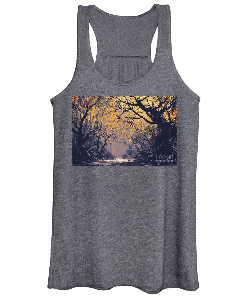 Art Women's Tank Top featuring the painting Dark Forest by Tithi Luadthong