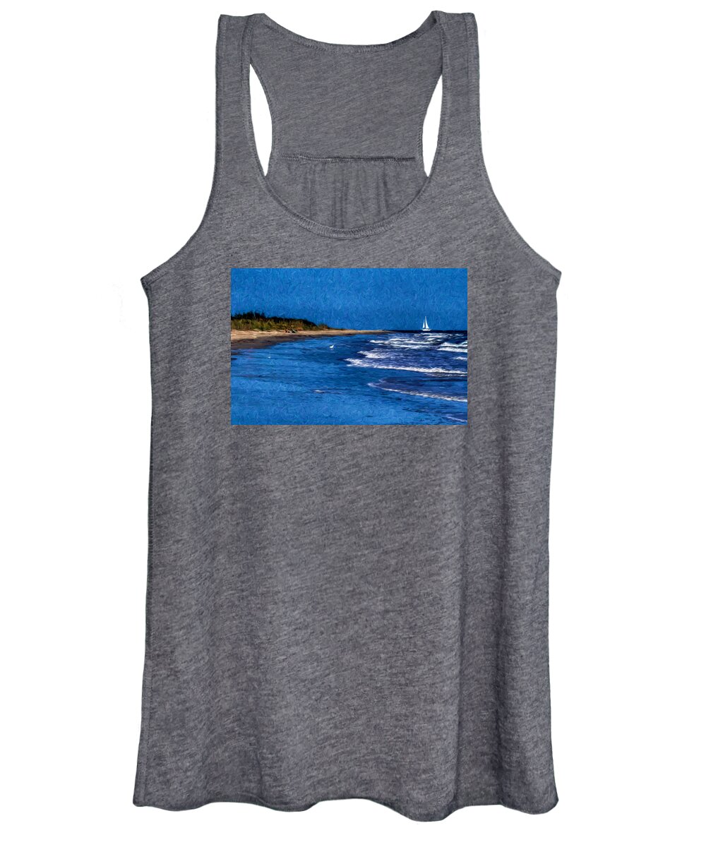 Grandview Women's Tank Top featuring the photograph Day at the Beach by Jerry Gammon