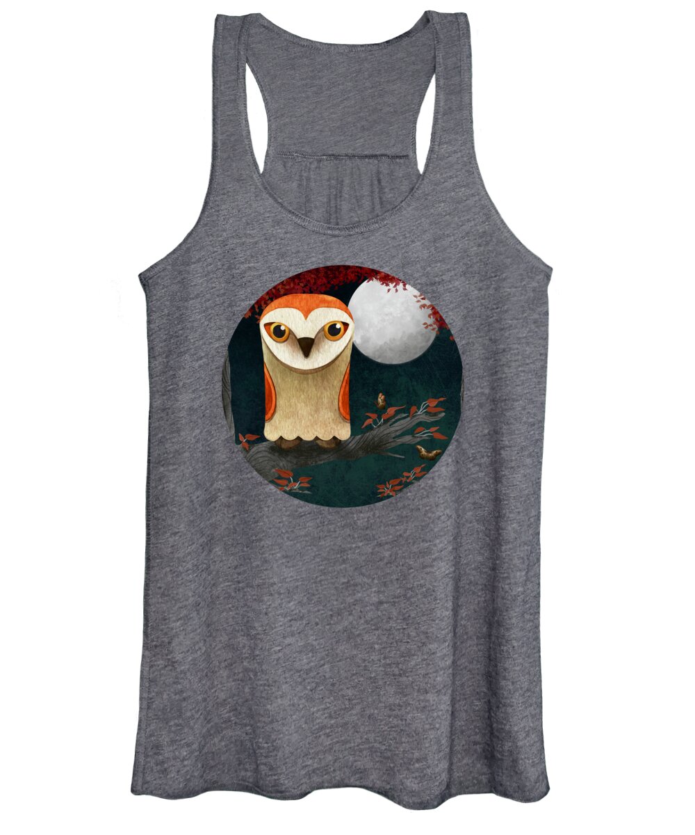 Painting Women's Tank Top featuring the painting Deep in the Night Owl Eyes Bright by Little Bunny Sunshine