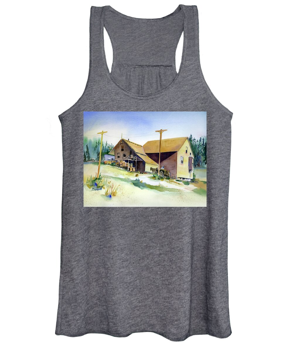 Railroad Women's Tank Top featuring the painting Depot Hill, Dutch Flat,1910 by Joan Chlarson