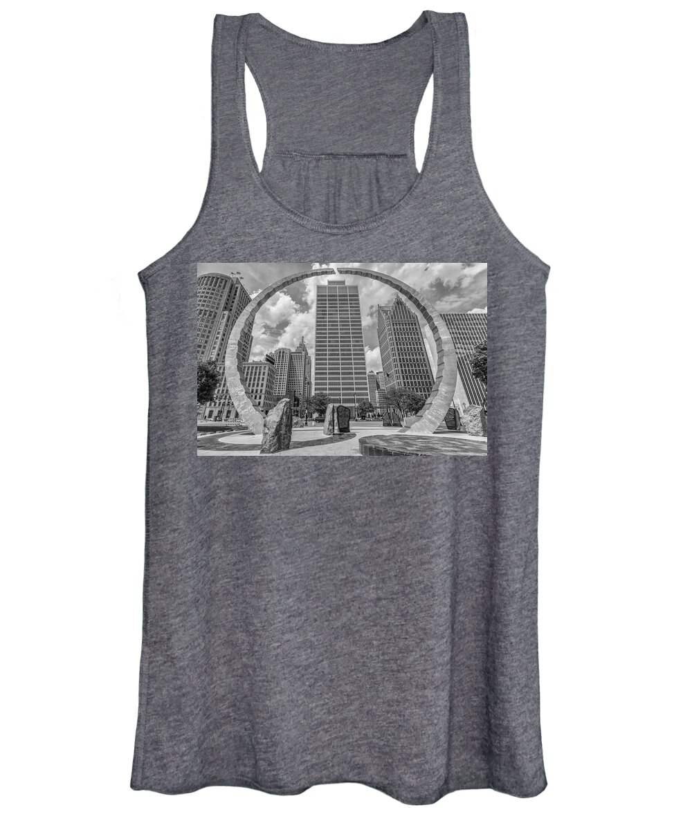 City Of Detroit. Motor City Women's Tank Top featuring the photograph Detroit Hart Plaza and Cityscape by John McGraw