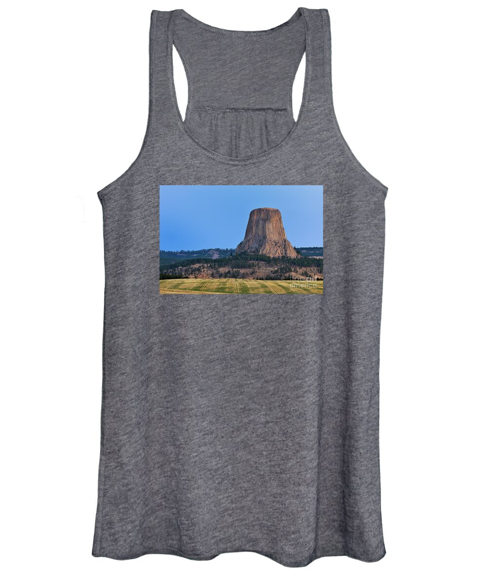 Devils Tower Wyoming Rock Stone National Park Monument Women's Tank Top featuring the photograph Devils' Tower at Sunrise 6761 by Ken DePue