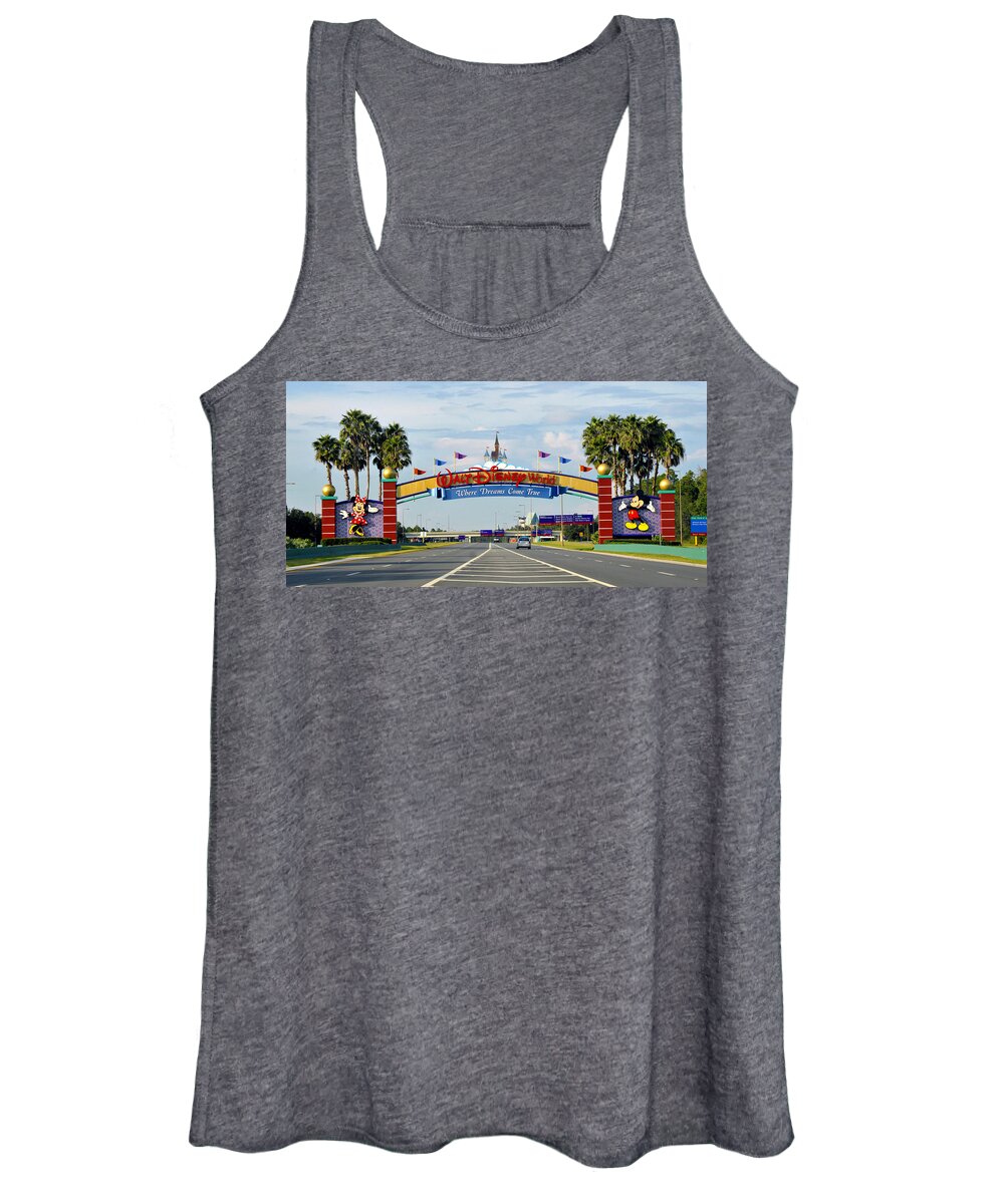 Entrance Sign Women's Tank Top featuring the photograph Disney World classic entrance by David Lee Thompson